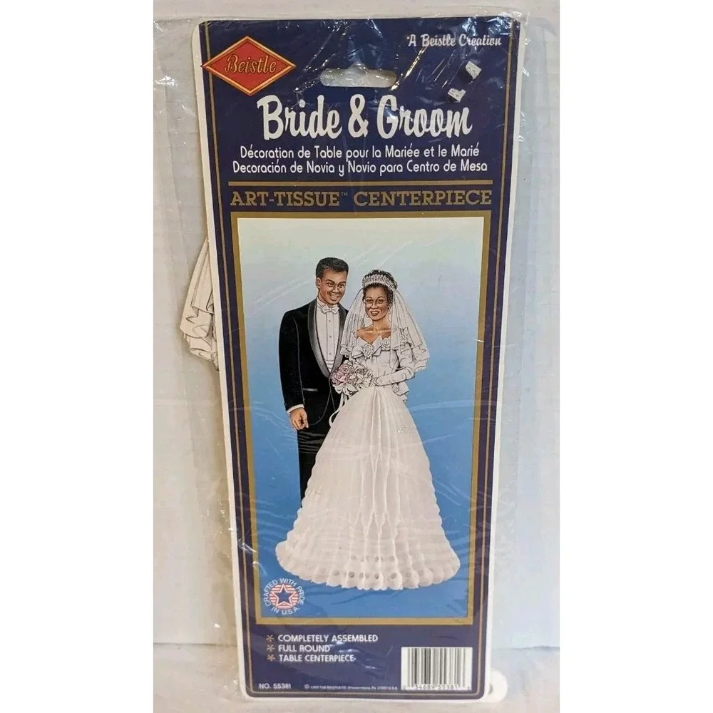 90s Wedding Centerpiece African American Bride & Groom Honeycomb NOS Beistle Vtg